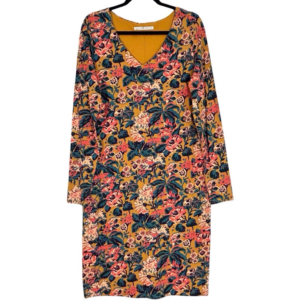 Peruvian Connection Sienna Sheath Dress Floral V Neck Large Pima Cotton